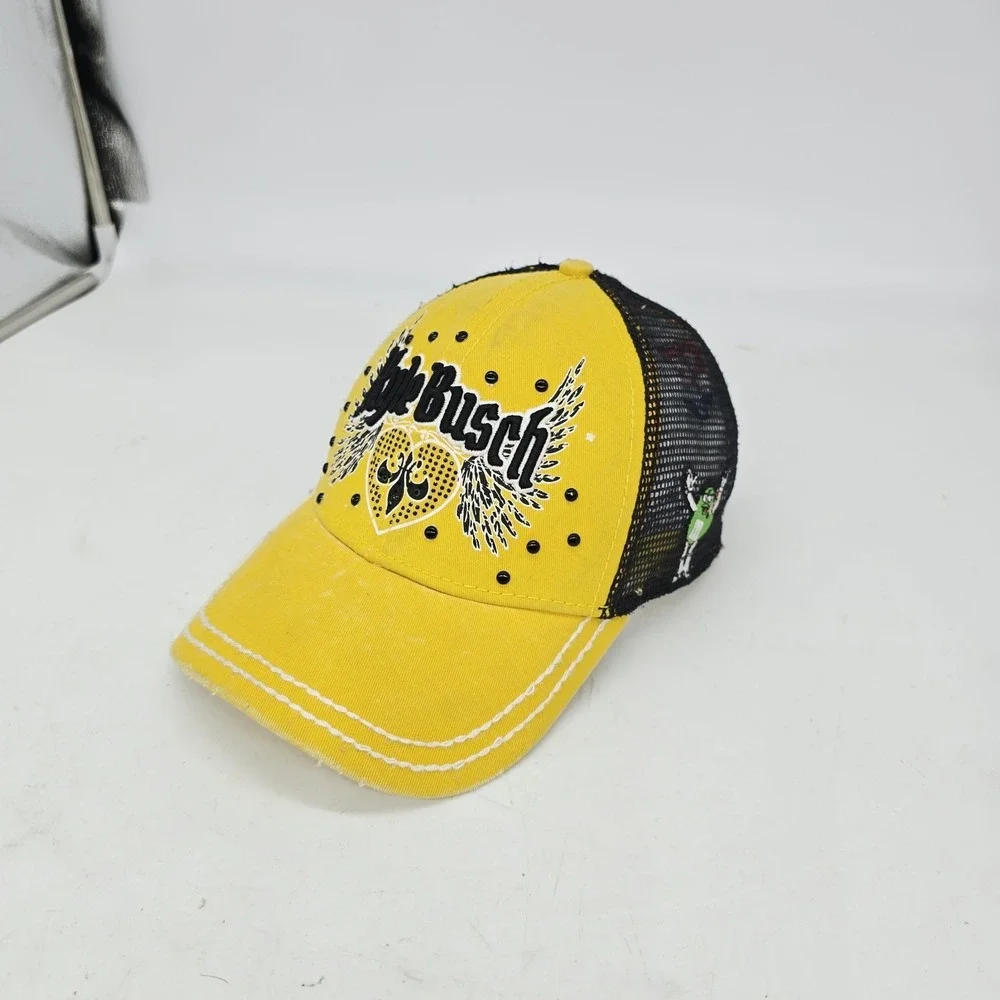 Kyle Busch Trucker Hat Nascar M&M's Racing‎ Mesh Back Yellow Wings Y2K Studded